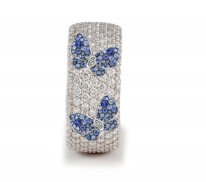 High Quality French pavee Multi-Colored Sapphire & Brilliant-Cut Round Diamond Butterfly & Flower Eternity Rings & Bands