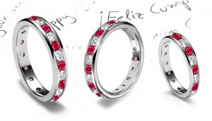 Classic Channel Set Round Diamond & Ruby Eternity Ring in Gold