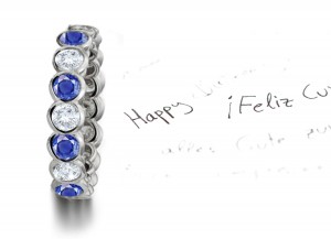 Special Effects: Bezel Set Blue Sapphire & Diamond Eternity Ring