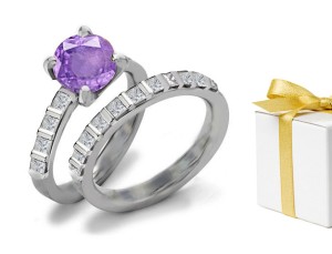 Purple Sapphire Diamond Engagement & Wedding Rings