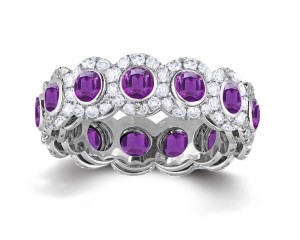 Shop Fine Quality Made To Order Round pave Prong Bezel Set Diamond & Purple Sapphire Eternity Style Wedding Bands