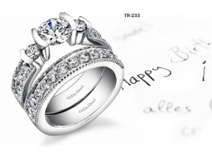 Tension Setting Diamond Wedding & Engagement Rings Set in 18K Gold