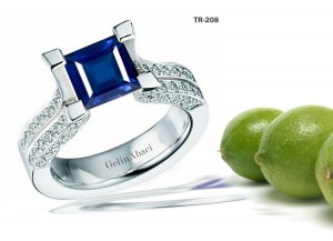 Princess Cut Blue Sapphire Gemstone Diamond Tension Set Engagement Rings