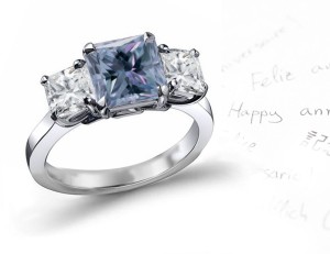 Blue Diamond Three Stone Ring