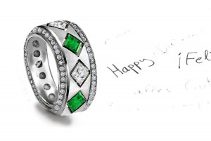 Happiness: Textured Gold Square Emerald & Diamond Rhomboid Band