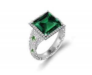 Precision Set Delicate French Micro Pave Halo Rings With Emerald & Diamonds