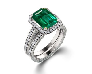 Made To Order Delicate Micro Pave Halo Vivid Green Emerald & Diamond Engagement Rings