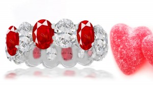 Dress up all hand finger with Twinkling Oval Ruby & Oval Diamond Band