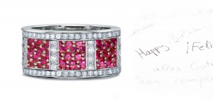 6mm Wide Micropavee Ruby Band, Diamond Bars & Diamond Borders