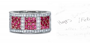 6mm Wide Micropavee Ruby Band, Diamond Bars & Diamond Borders