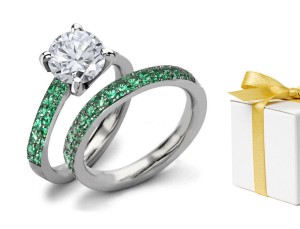 Emerald Designer Diamond Engagement & Wedding Rings Set