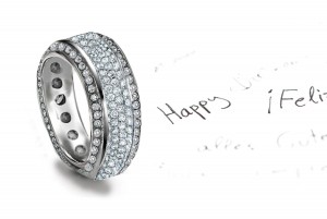 Art Deco Style Designs and Settings: View Diamond Band Encrusted with pave Set Diamonds in Center & Bead Set Diamond Border