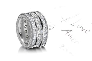 Tailor Designed Sparkler of Baguette Cut Diamonds bordered by row of Princess Cut Diamonds Engraved Sides $12,950