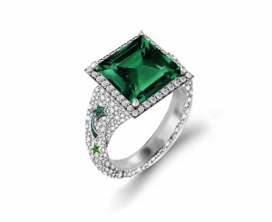 Precision Set Delicate French Micro Pave Halo Rings With Emerald & Diamonds