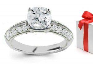 Designer Diamond Round Diamond Solitaire Engagement Ring in Ring Size 3 to 8
