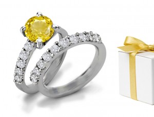 Yellow Sapphire Heart Diamond Designer Engagement Ring 