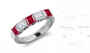 Five Stone Princess Cut Ruby & Diamond Ring