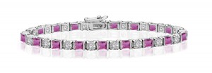 Premier Designer Colored Gemstone Jewelry Collection: New Pink Sapphire & Diamond Bracelet in 18K White Gold