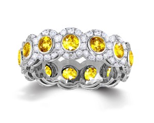 Shop Fine Quality Made To Order Round pave Prong Bezel Set Diamond & Yellow Sapphire Eternity Style Wedding Bands