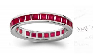 Dazzler: Perfectly Formed & Matched Square Ruby Eternity Ring in 14k Gold