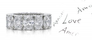 Powerful Design Statements:Viewpoint Oval Diamonds Shimmer Around the Finger in this Platinum Eternity Band Ring Size 6