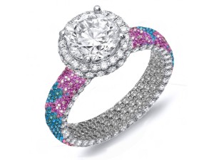 Alternative Pave Cluster Diamond & Multi-Colored Precious Stones Rubies, Emeralds & Blue, Pink, Purple, Yellow Sapphires