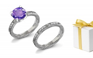 Antique: Engraved Purple Sapphire & Diamond Ring