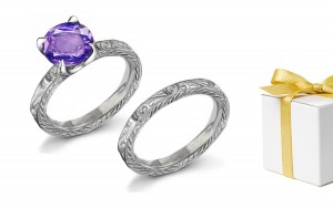 Brilliant: Engraved Purple Sapphire & Diamond Ring