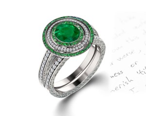 Made To Order Delicate Micro Pave Halo Vivid Green Emerald & Diamond Engagement Rings