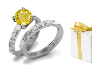 Yellow Sapphire Heart Diamond Designer Engagement Ring 