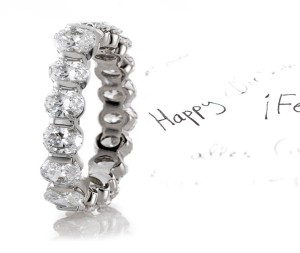 Endlessly Fascinating: Sensous Play of Light - Oval Diamond Bar Set Eternity Ring Glistens & Glows in 14k White Gold
