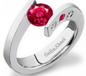 Designer Round Ruby Gemstone Diamond Tension Set Engagement Rings