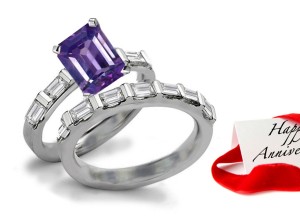 Magical: Fine Quality Rich Purple Sapphire & Diamond Engagement & Wedding Bands