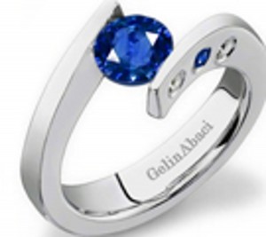 Designer Round Blue Sapphire Gemstone Diamond Tension Set Engagement Rings