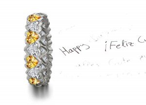 Heart Yellow Sapphires & Diamonds Eternity Ring Available For Shipping