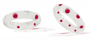 Eternity Rings: Platinum burnish set round rubies eternity band