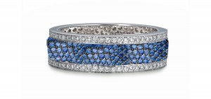 Shop Fine Quality Made To Order Round pave Set Diamond & Blue Sapphire Eternity Style Wedding & Anniversary Rings