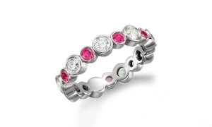 Precision Set Bezel Set Round Diamond & Pink Sapphire Eternity Band Rings