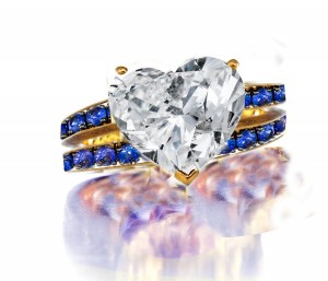 Diamond Ring with Blue Sapphires in Gold or Platinum