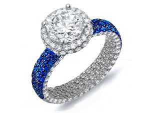 Made To Order Rings Featuring Delicate French Halo Pave Diamonds & Vivid Blue Sapphires