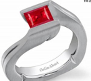 Princess Cut Ruby Gemstone Diamond Tension Set Engagement Rings