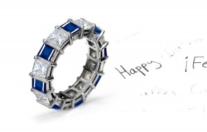 Vibrant Bar Set Princess Cut Sapphire and Diamond Eternity Band in 14k Gold