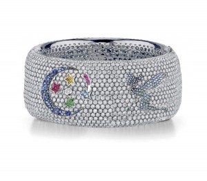 Delicate French pavee Sparkling Brilliant-Cut Round Diamonds & Vivid Multi-Colored Precious Stones Eternity Rings & Bands Featuring Fairy, Moon & Stars