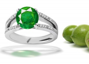 Artistic Merchandise: Gold Split Shank Emerald Round & Diamond Anniversary Ring