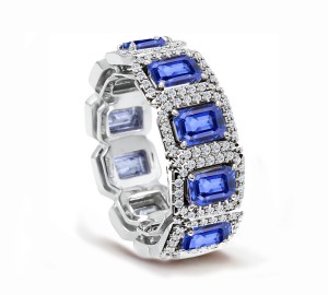 Buy High Quality Custom Manufactured Emerald Cut Halo Micro Diamond Eternity Wedding & Anniversary Bands