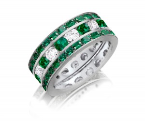 Made To Order Just For You Brilliant Round Cut Green Emerald & Diamond Prong Set Eternity Anniversary Band Rings
