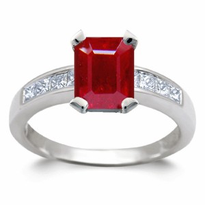 Ruby Anniversary Rings: Ruby Octogon and Baguette Diamonds in Platinum Ring