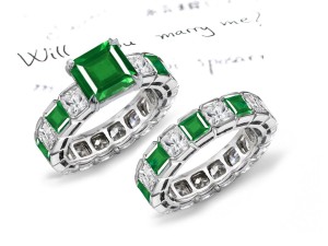 Speaks of Beauty: Especially Pleasing "Special Design" Princess Cut Beautiful Color Emerald & Diamond Ring & Diamond Eternity Band