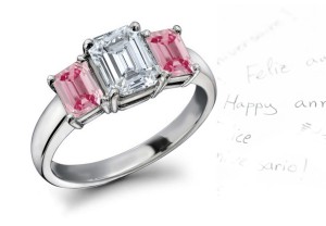 Premier Colored Diamonds Designer Collection - Pink Colored Diamonds & White Diamonds Fancy Diamond Three Stone Engagement Rings