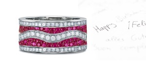 6mm Wide Micropavee Ruby Band, Diamond Wave & Diamond Borders 